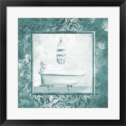 Framed Calm Teal Vintage Bath Print