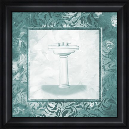 Framed Calm Teal Vintage Sink Print