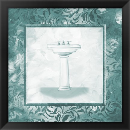 Framed Calm Teal Vintage Sink Print