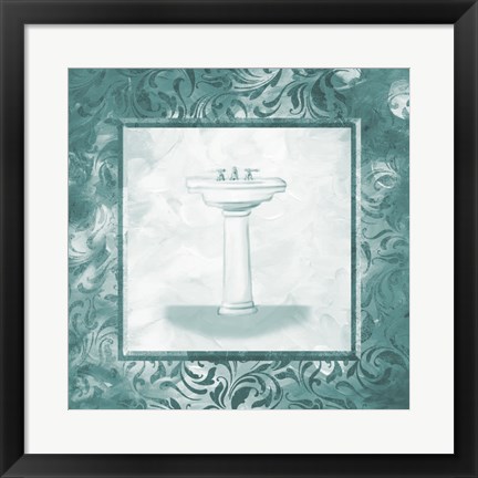 Framed Calm Teal Vintage Sink Print