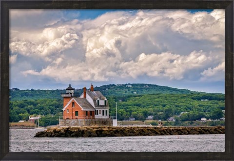 Framed Cloudy Day at Rockland Breakwater Print