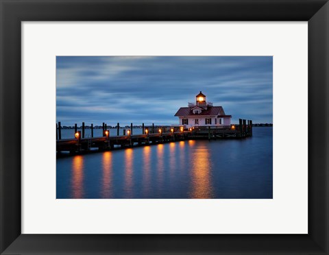Framed Twilight at Roanoke Marshes Lighthouse Print