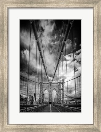 Framed Spring Evening on the Brooklyn Bridge Monochrome Print