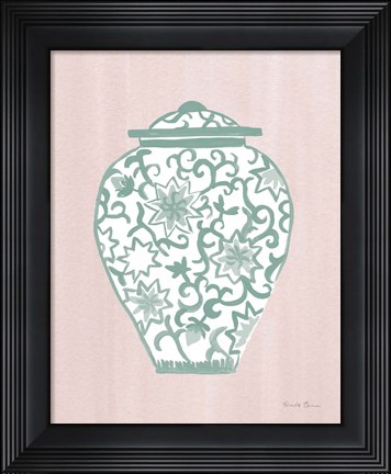Framed Chinoiserie III Green Watercolor Light Print