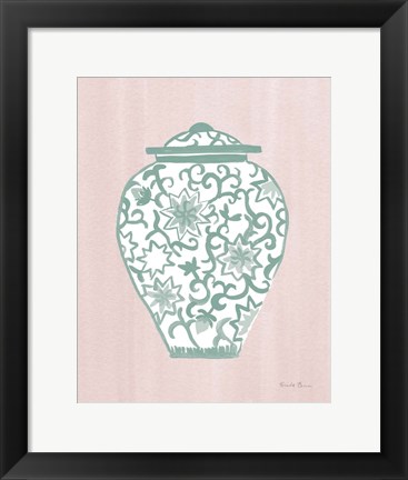 Framed Chinoiserie III Green Watercolor Light Print