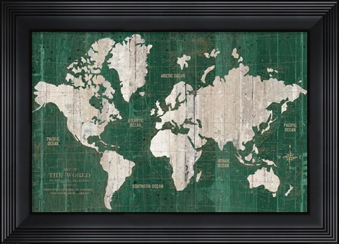 Framed Old World Map Green Print