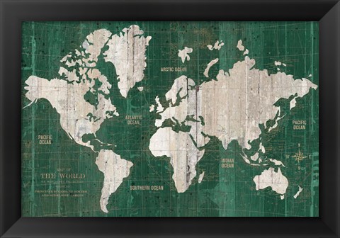 Framed Old World Map Green Print