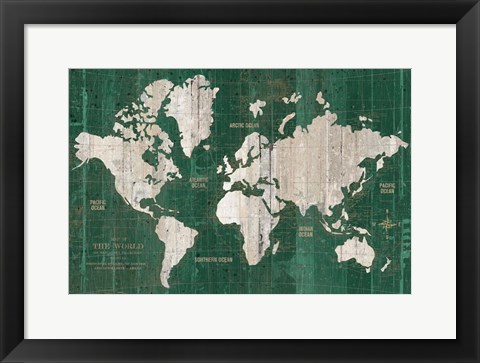 Framed Old World Map Green Print