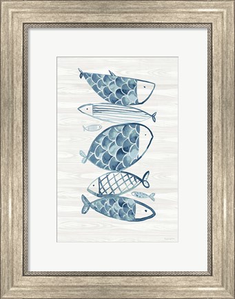 Framed Driftwood Blue Fish I Print