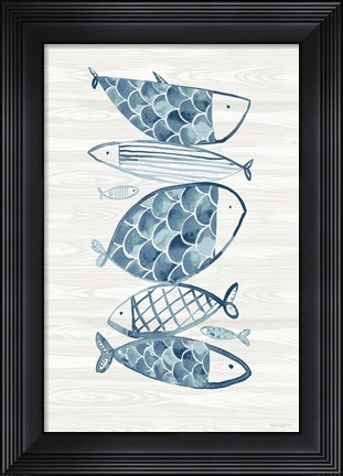 Framed Driftwood Blue Fish I Print
