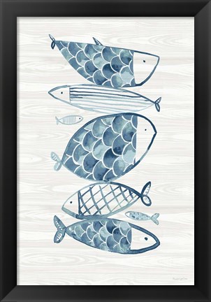 Framed Driftwood Blue Fish I Print