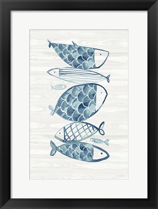 Framed Driftwood Blue Fish I Print