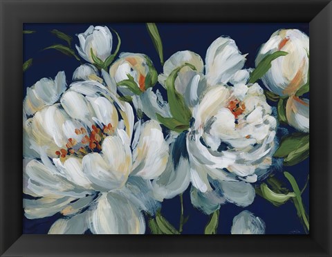 Framed Peony Season I Navy Print