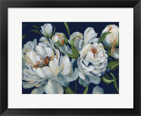 Framed Peony Season I Navy Print