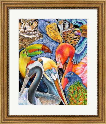 Framed Collage Birds Print