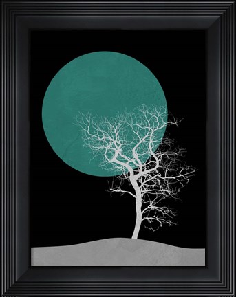Framed White Tree and Big Moon Print