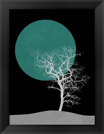 Framed White Tree and Big Moon Print