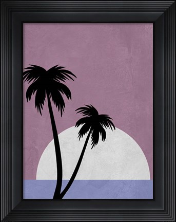 Framed Sunset and Beach Palm Trees Print