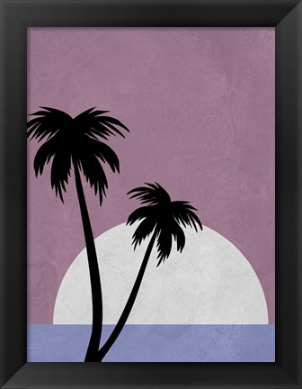 Framed Sunset and Beach Palm Trees Print