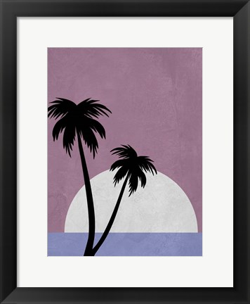 Framed Sunset and Beach Palm Trees Print