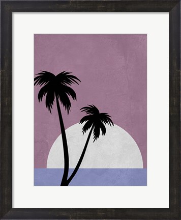 Framed Sunset and Beach Palm Trees Print