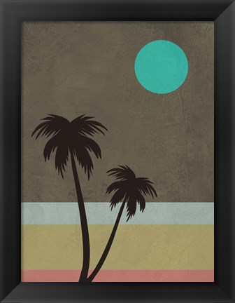 Framed Palm Trees and Teal Moon Print