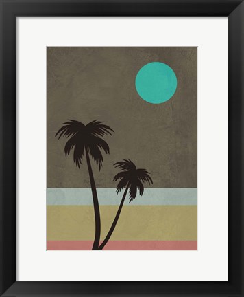 Framed Palm Trees and Teal Moon Print