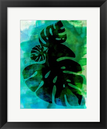 Framed Tropical Monstera Leaves Watercolor Print