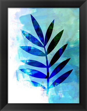 Framed Blue Leaf Watercolor III Print