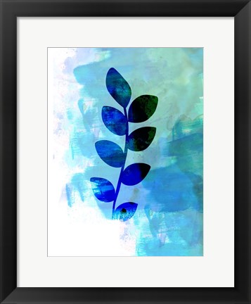 Framed Tropical Blue Leaf Watercolor Print