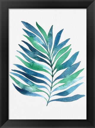 Framed Blue and Green Watercolor Leaves 1 Print