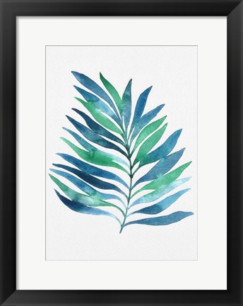 Framed Blue and Green Watercolor Leaves 1 Print