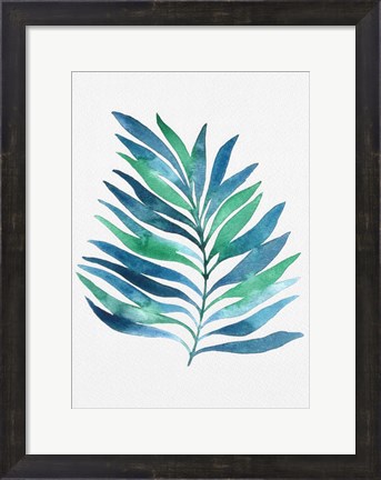 Framed Blue and Green Watercolor Leaves 1 Print