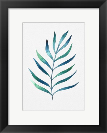 Framed Blue and Green Watercolor Leaves 2 Print