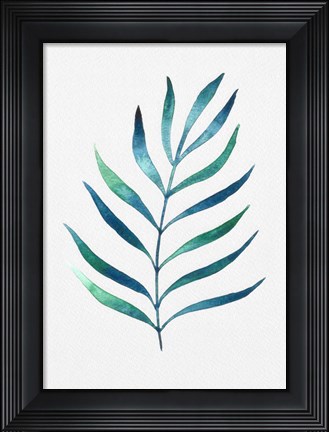 Framed Blue and Green Watercolor Leaves 2 Print