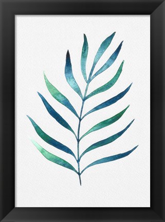 Framed Blue and Green Watercolor Leaves 2 Print