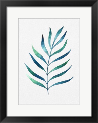 Framed Blue and Green Watercolor Leaves 2 Print