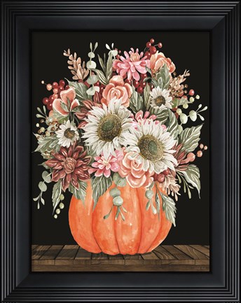 Framed Fall Floral with Pumpkin Print