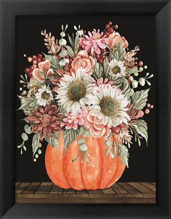 Framed Fall Floral with Pumpkin Print