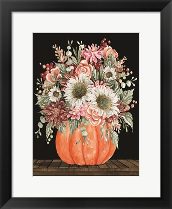 Framed Fall Floral with Pumpkin Print