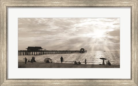 Framed Sunset at Naples Pier Print