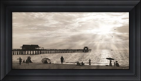 Framed Sunset at Naples Pier Print