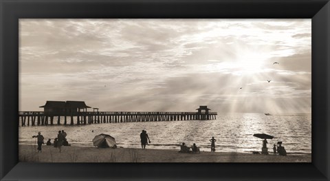 Framed Sunset at Naples Pier Print