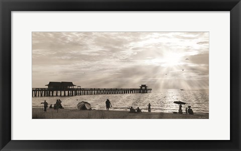 Framed Sunset at Naples Pier Print