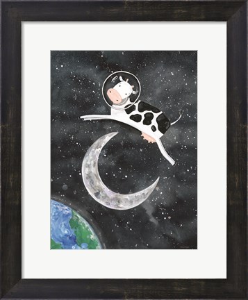 Framed Astro Cow Jumps Over the Moon Print