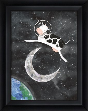 Framed Astro Cow Jumps Over the Moon Print