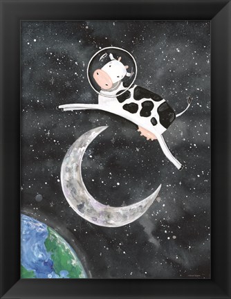 Framed Astro Cow Jumps Over the Moon Print