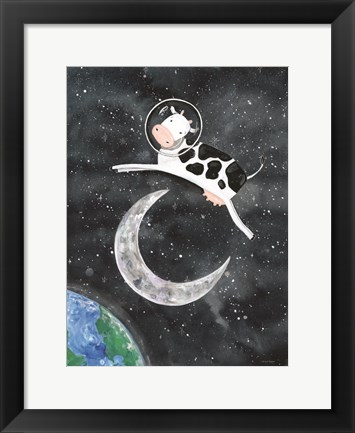 Framed Astro Cow Jumps Over the Moon Print