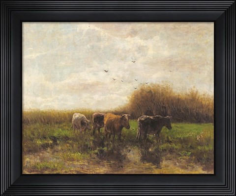 Framed Cows at Sunset Print
