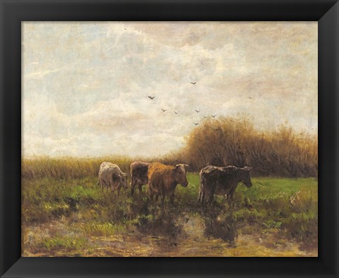 Framed Cows at Sunset Print